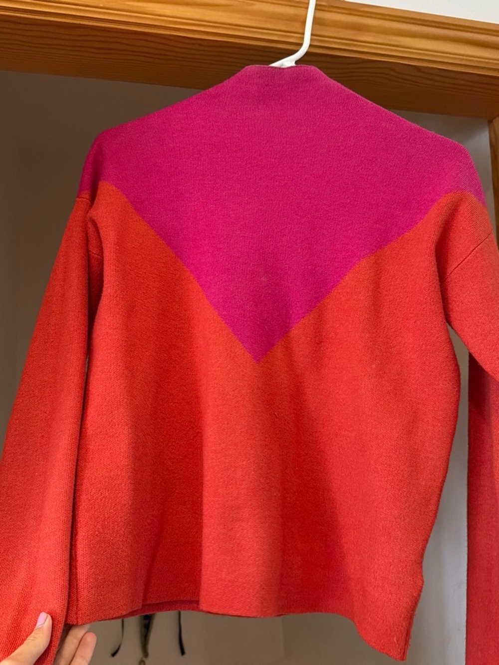 Cynthia Rowley Pink and Red Colorblock Crew Sweater